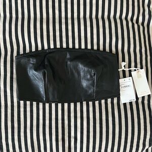 NWT! Good American Black Faux Leather Bandeau Top Womens Small/Size 1